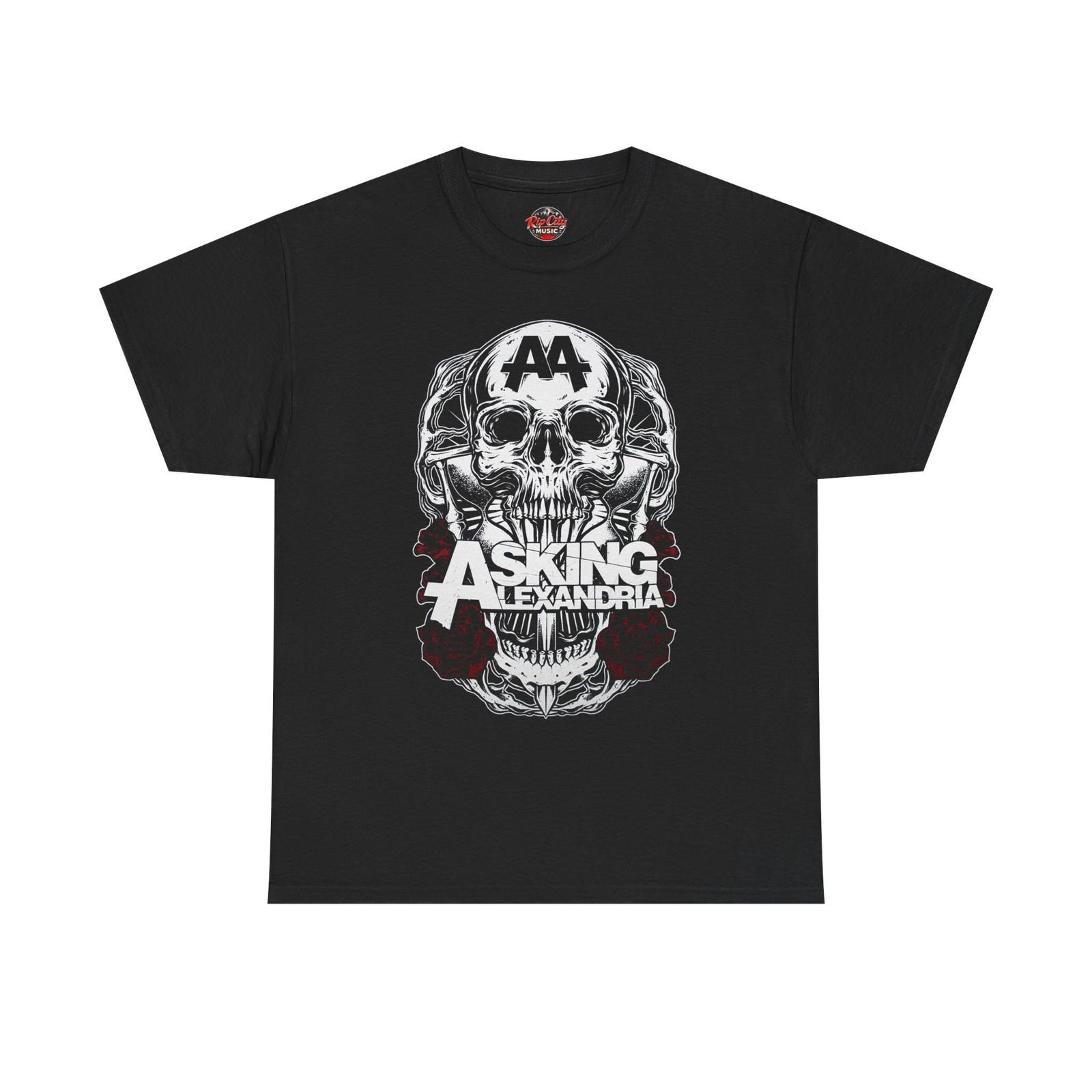 Asking Alexandria AA Monogram Logo Skull & Roses Rock Band Unisex T-Shirt S