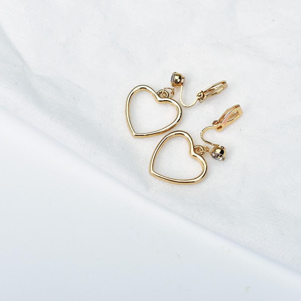 Non Pierced Gold Heart Clip On Earrings Without Piercing Simple Hollow Geometric Earring Earcuffs For Women Metal Jewelry