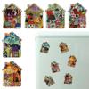 Lockers Decorative Magnets Vintage House Refrigerator Magnet, Colorful Fairy Tale Town Cottage Pattern Fridge Magnetic Kitchen Decoration Accessories