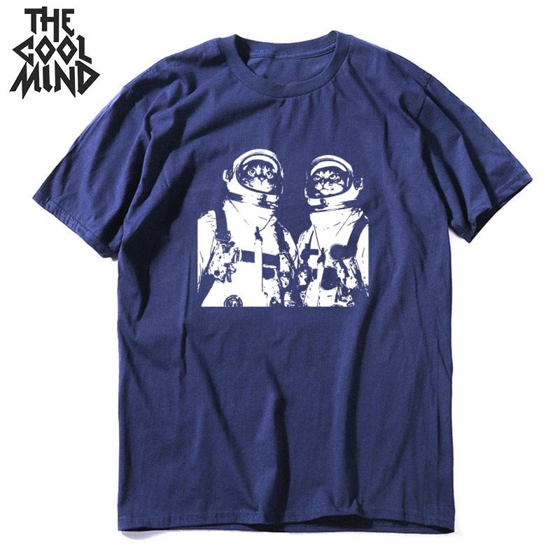 COOLMIND High Quality 100% Cotton Space Cat Print Men T Shirt Casual Summer Men Tshirt Loost Cool T-shirt Male Tee Shirts Mo0167