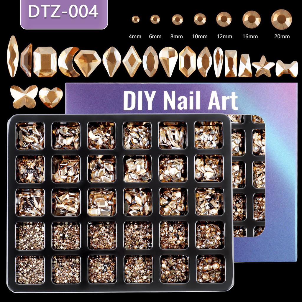Nail Art 30 Grid Boxed Nail Art Flat Bottom Special-Shaped Diamond Transparent Ab Big Red Nail Rhinestone Nail Art Jewelry