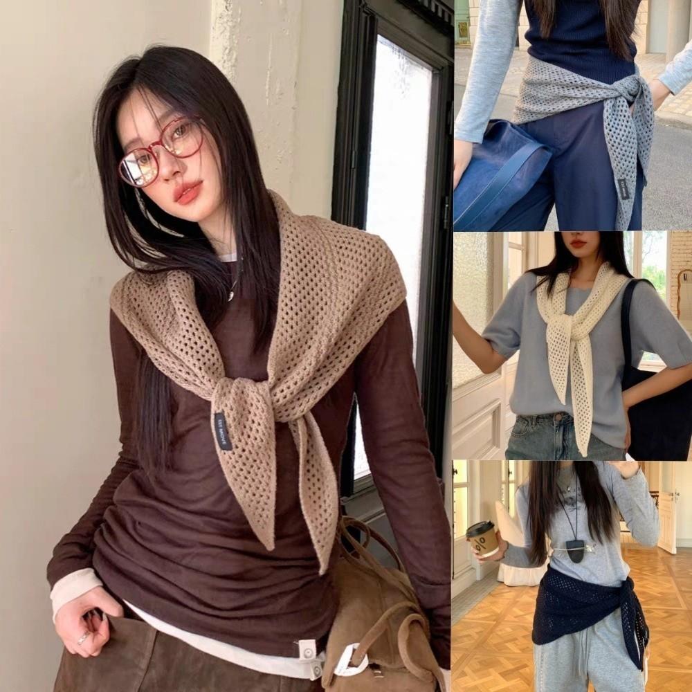 2 in 1 Design Hollow Out Shawl Lightweight Mesh Triangle Shawl Waist Wrap Belt Fall Winter