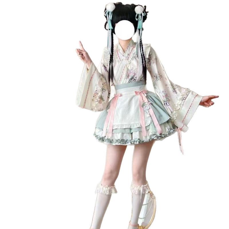 Summer Lolita Hanfu Maid Costume: Cross-Collar Dress & Han Element Short Skirt for Women