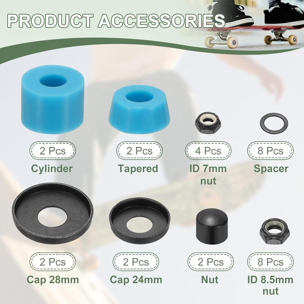 YELARXI Polyurethan Skateboard Bushings Truck Rebuild Long-Board Kit Unterlegscheiben Pivot Cup