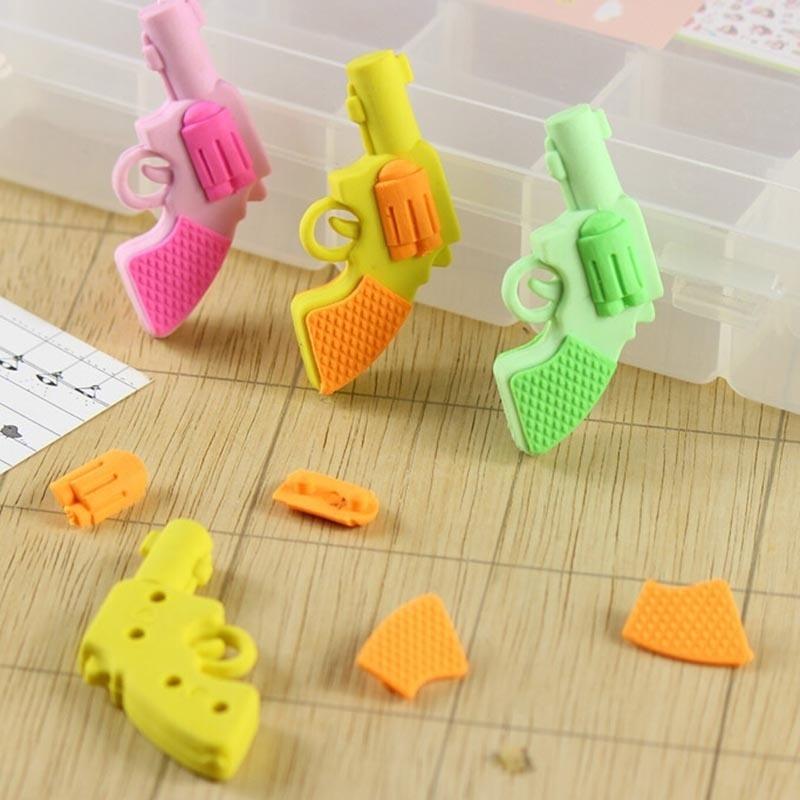 Gomma da Matita 2pz Design Pistola Gomma Cancelleria Liscia Elegante Colore Casuale