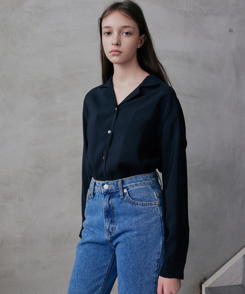 Rank 5 [Reina] Notched Collar Shirt_Black