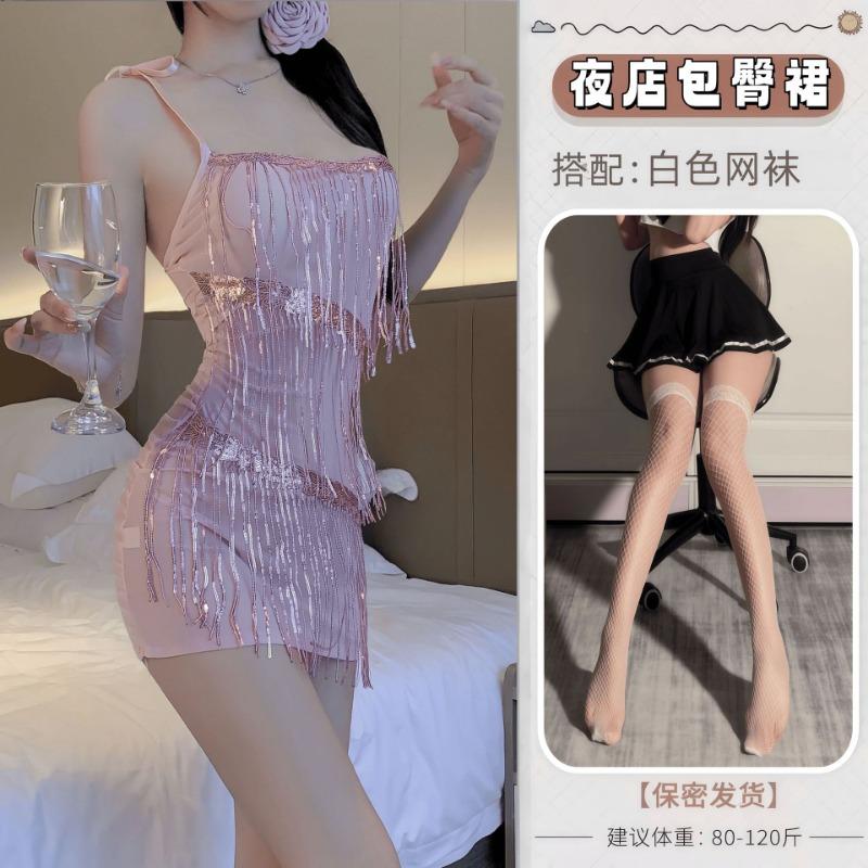Pailletten Hals Schwingkragen Hüftwickelkleid Reiner Wunsch Stil Sexy Plissiert Sexy Unterwäsche Nachtclub Hals qqny hell