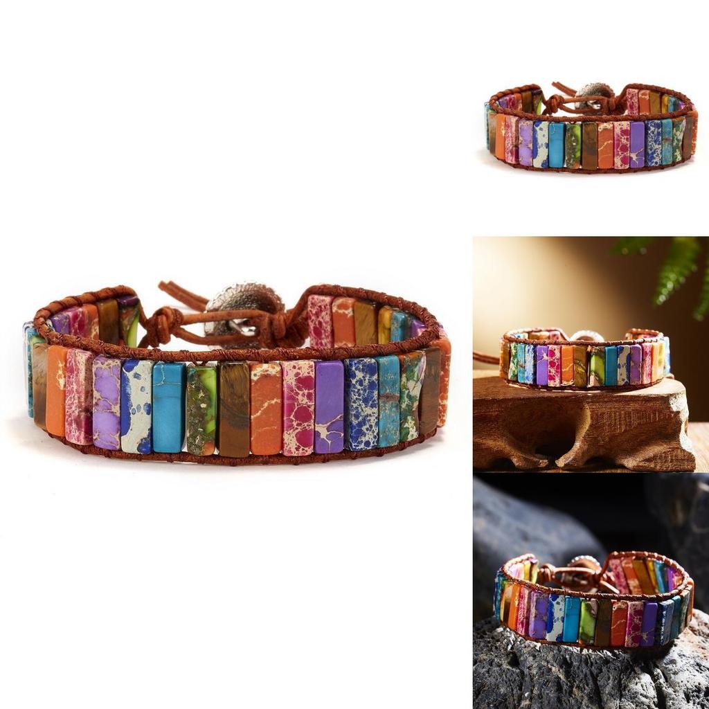 Ethnisch inspiriertes breites Webarmband aus künstlichen farbigen Steinen für Damen mit minimalistischem Design