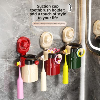 Suction Cup Magnetic Toothbrush Holder - Wall-mounted, No-drilling, Drip-water Storage Rack