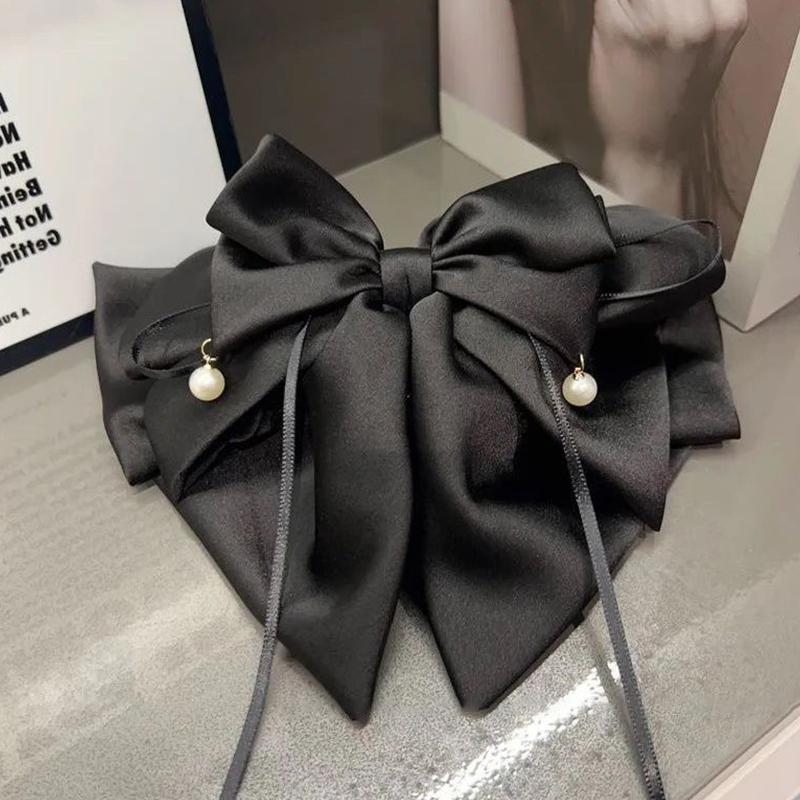 Multi-Layer Bow Bead Ponytail Clip Women French Elegant Hair Clips Shark Clip