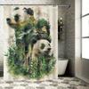 Green Bamboo Forest Shower Curtain with Animal Design for Bathroom Decoration White Background Art Print Shower Panels