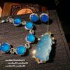 Türkischer blauer Chalcedon Blumen Edelstein Armband, Eisig und Transparent, Mit 18K Gold Beschichtet, Blaue Chalcedon Blumen Zirkon Ohrringe.