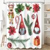 Watercolor Santa Claus Christmas Shower Curtain Decor Xmas Gnomes Poinsettia Floral Print Bathroom Liner for Home Decor 60 x 72”