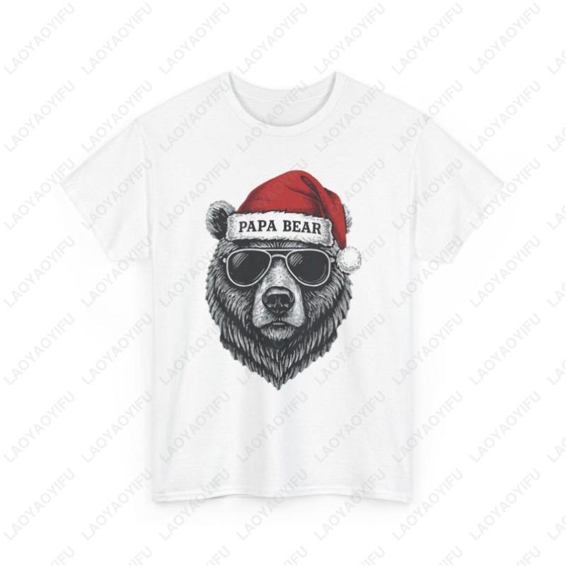 

Papa Bear Christmas Cotton Shirt Funny Father Gift Festival Graphic Xmas Hat Oneck Printed Tshirt Tops Breathable Camisetas S