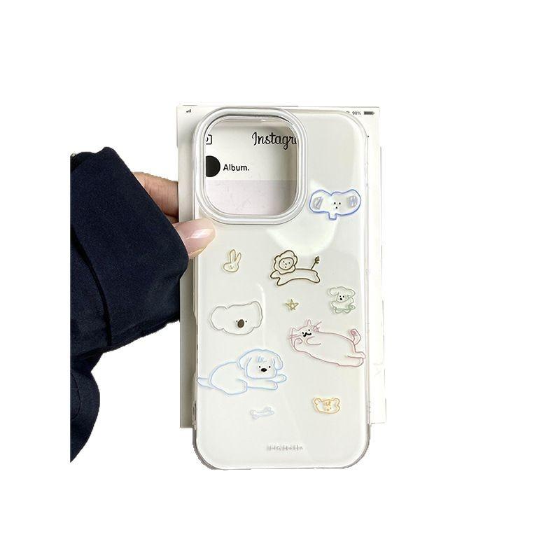 Single-layer line zoo suitable for apple 16 pro mobile phone case new iphone15promax cartoon 13