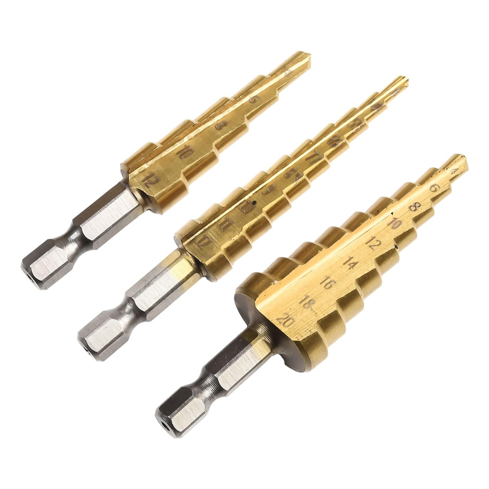 

Набор из 3 ступенчатых сверл с нитридным покрытием, стальные ступени, хвостовик 1/4 3pcs