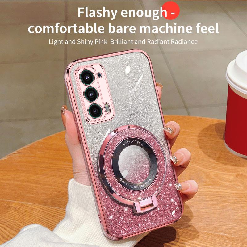Luxury Glitter Phone Case For Motorola Moto E7 Plus E13 E20 E22 E22i E32 Edge 20 Edge 30 Shiny Stand TPU Bumper Cover