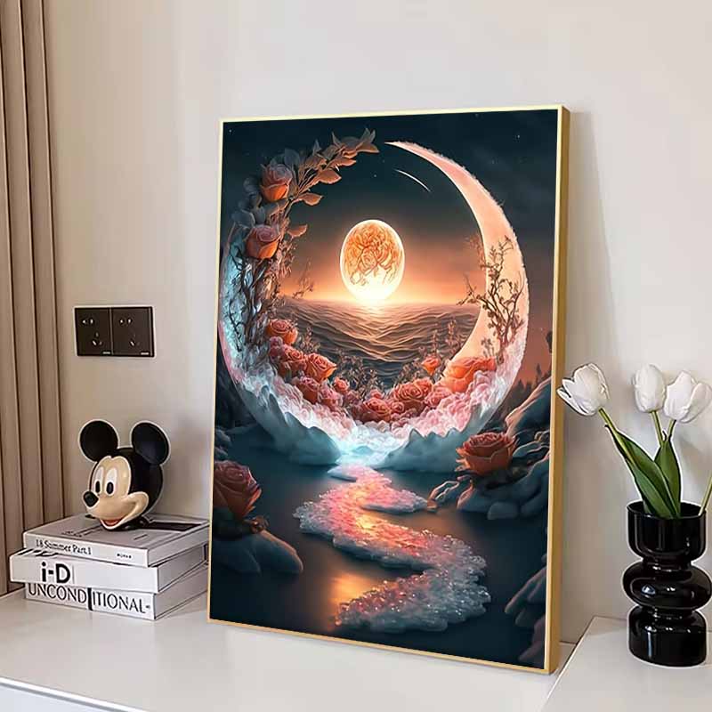 New Arrival 5D DIY Full Circle Diamond Painting "Moon Flower Sea" Embroidery Cross Stitch Home Decor Gift