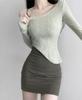 Sommer Y2k Party Anzüge Kleid Weibliche Langarm Retro Tops + Reine Farbe Casual Mini Träger Kleider Outfits