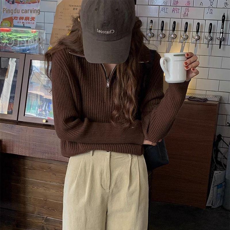 

Модный женский свободный трикотажный свитер на молнии - коллекция осень/зима 2024. 2XL (recommended 125-135 jin)