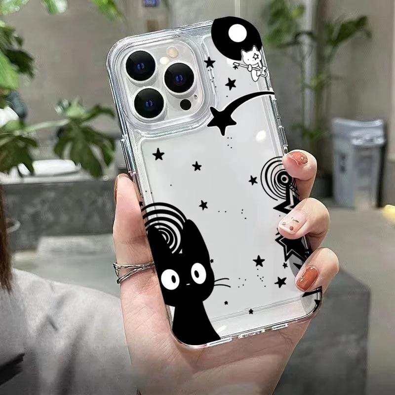 Cute Black Cat Transparent Phone Case For Xiaomi Redmi Note 9S 10 11 12 12C 13 13C 14C Pro Plus 4G 5G Y2k Cartoon Clear Cover