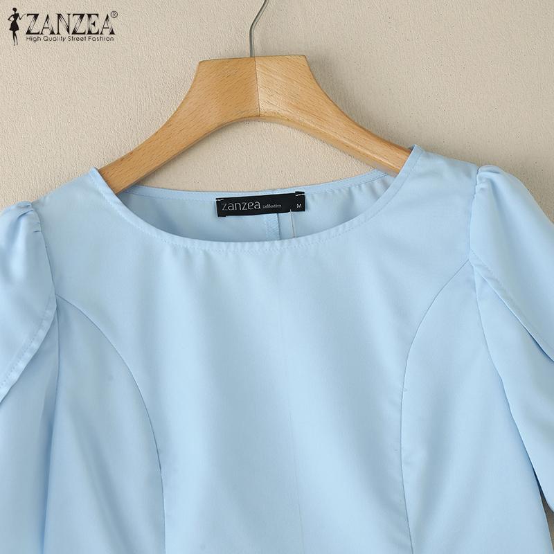 ZANZEA Women Summer Round Neck Solid Color Casual Short Sleeve Blouse