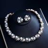 Retro Luxury Turquoise Pearl Necklace & Diamond Earrings Set for Women