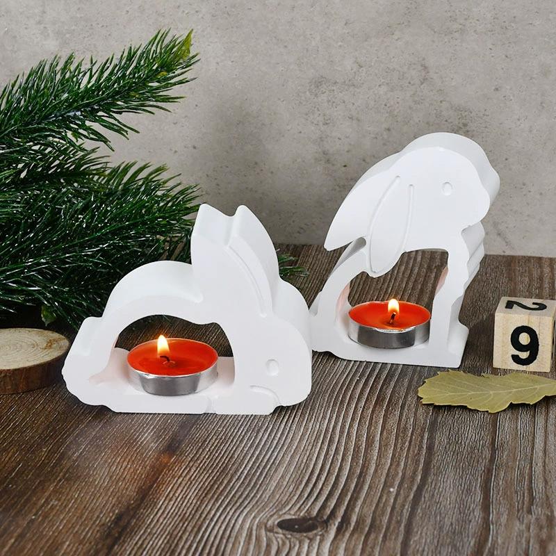 Cute Rabbit Shape Silicone Mold for Tealight Easter Bunny Candlestick Hollow Out Easter Rabbit Candle Holder Molds