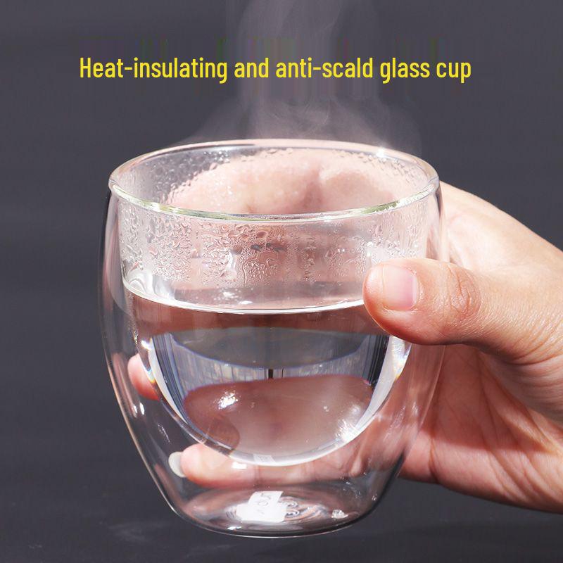 Double-Layer Transparent Heat-Insulating Glass Tea Cup Set
