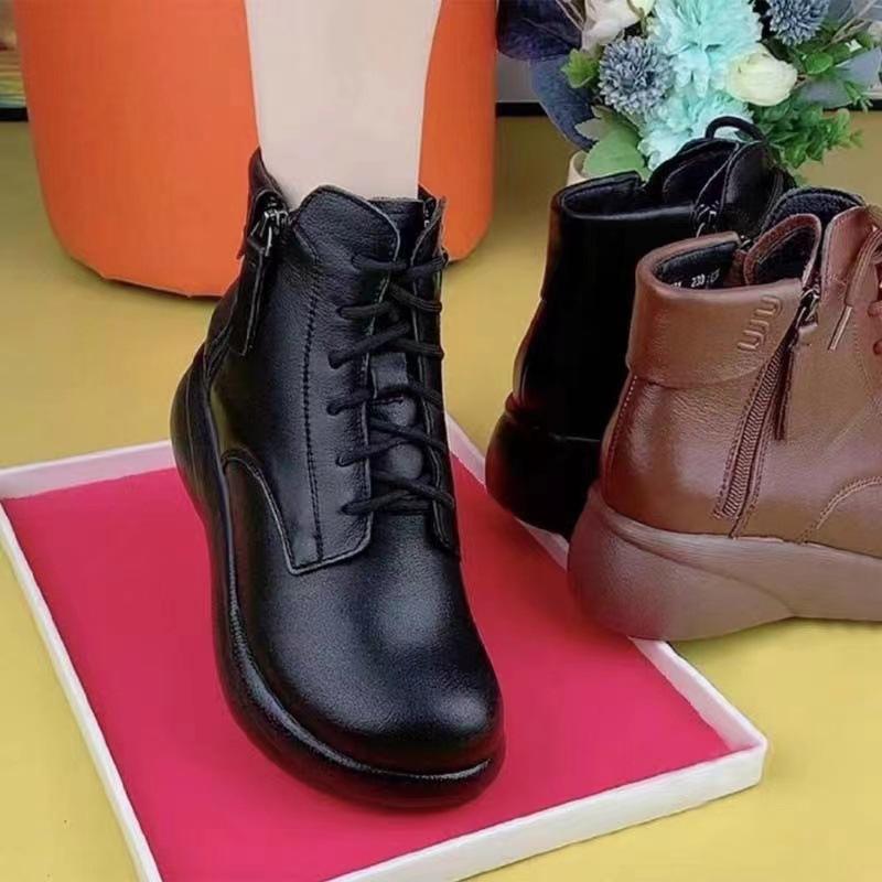Thick-soled Single Boots Soft Leather Soft-soled British Martin Boots New Retro Zipper Short Boots In Autumn and Winter