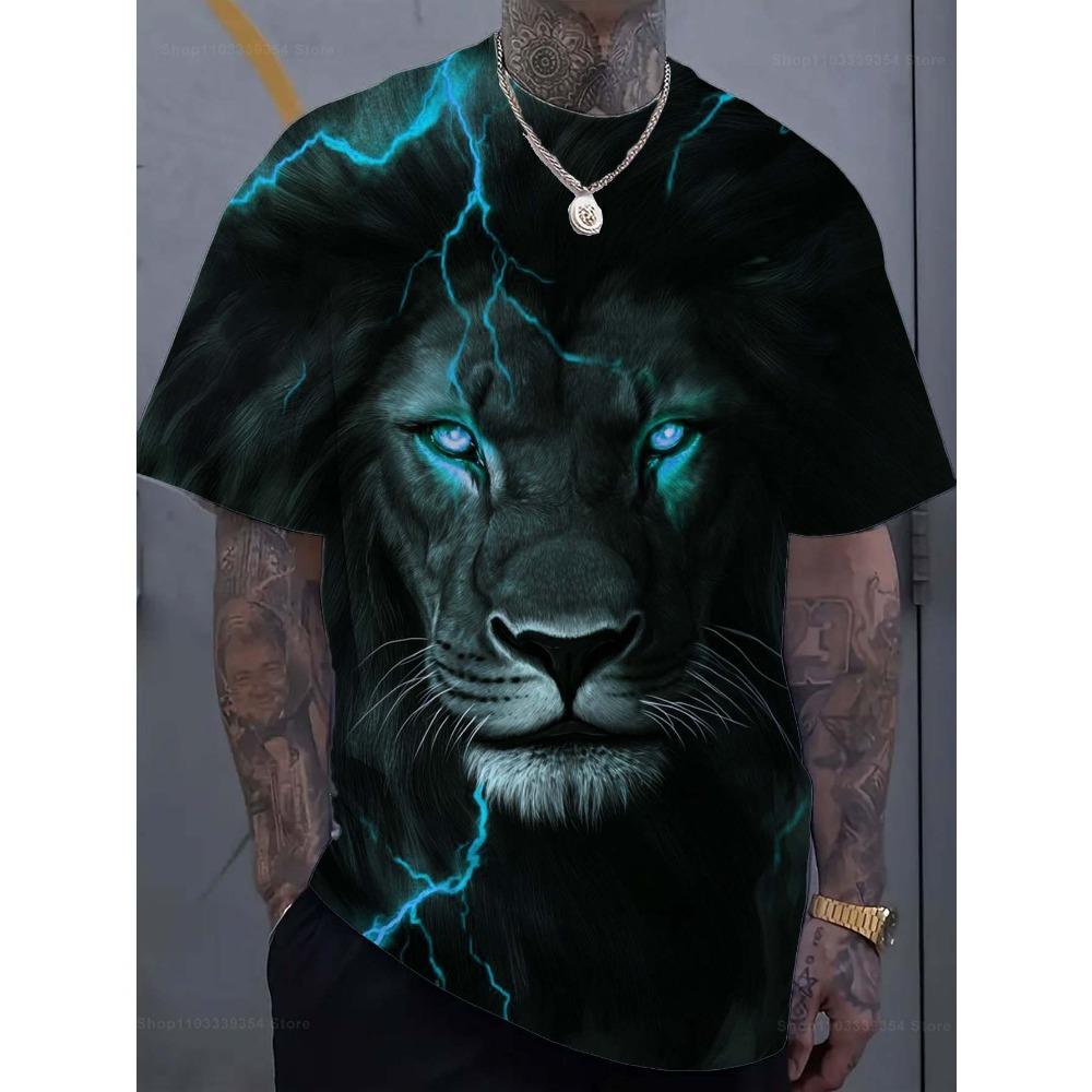 Mode Löwe 3D Gedrucktes Herren T-Shirt Lässiges schnelltrocknendes T-Shirt Tier Muster Oberteil Kurzarm Übergröße Herrenkleidung Streetwear