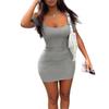 L25D04-2026 Solid color U-neck dress shows body temperament skirt pure desire tight hip-wrapped dress