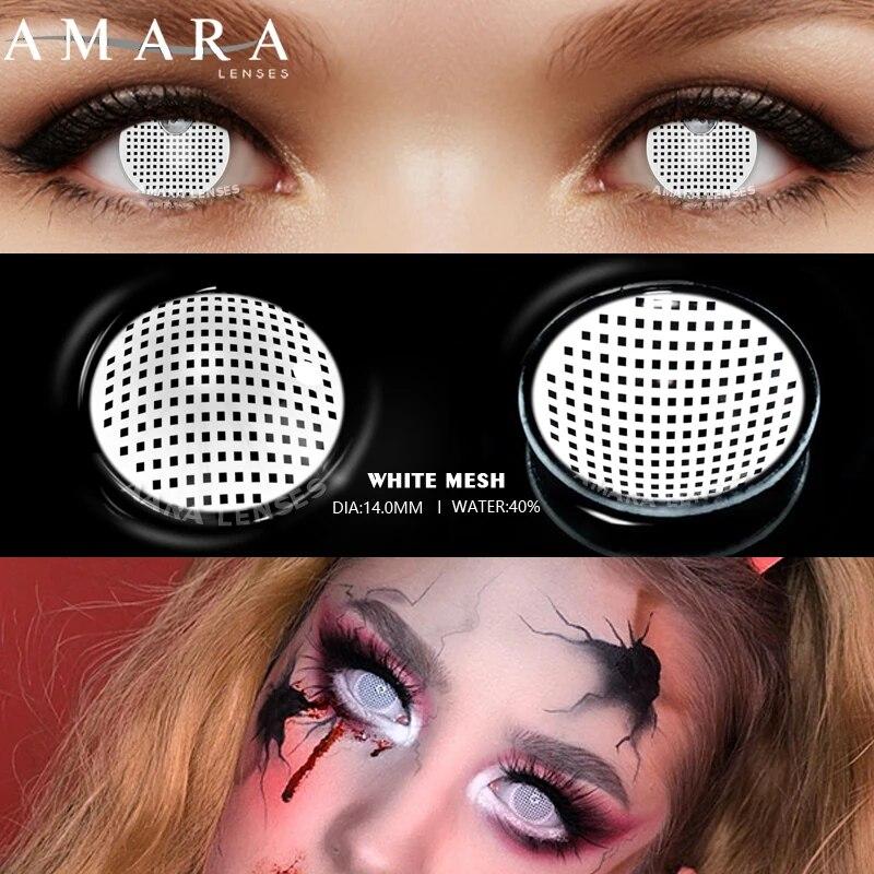AMARA Cosplay Farbkontaktlinsen für Augen, Anime-Augenlinse, 1 Paar, weiße schwarze Linsen, Kontaktlinsen, kosmetische Farblinsenaugen