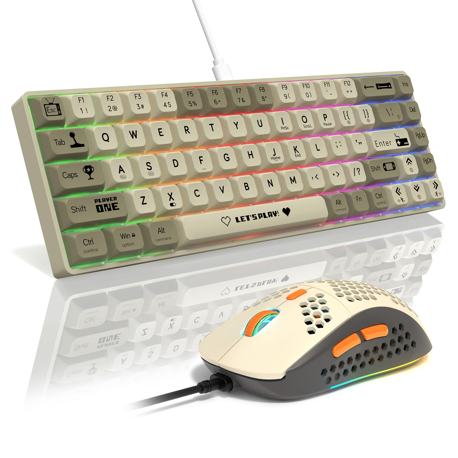 

AJAZZ AK680 Mechanical Gaming Keyboard, 60% Compact, Wired, Hot-Swap, Red Switches, 68 Keys, Color Blocking, 19 RGB Colors, 64-Color Rainbow