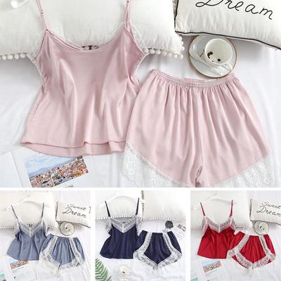 Women's Silk Satin Pajamas Set Sling Simulation Silk Pajamas Casual Wear M~XL