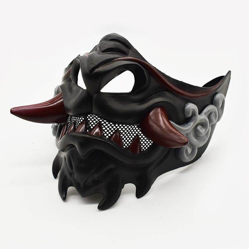 Half Face Japanese Mask Halloween Evil Devil Party Mask Toy Demon Samurai Mask Masquerade Party Wear Accessories