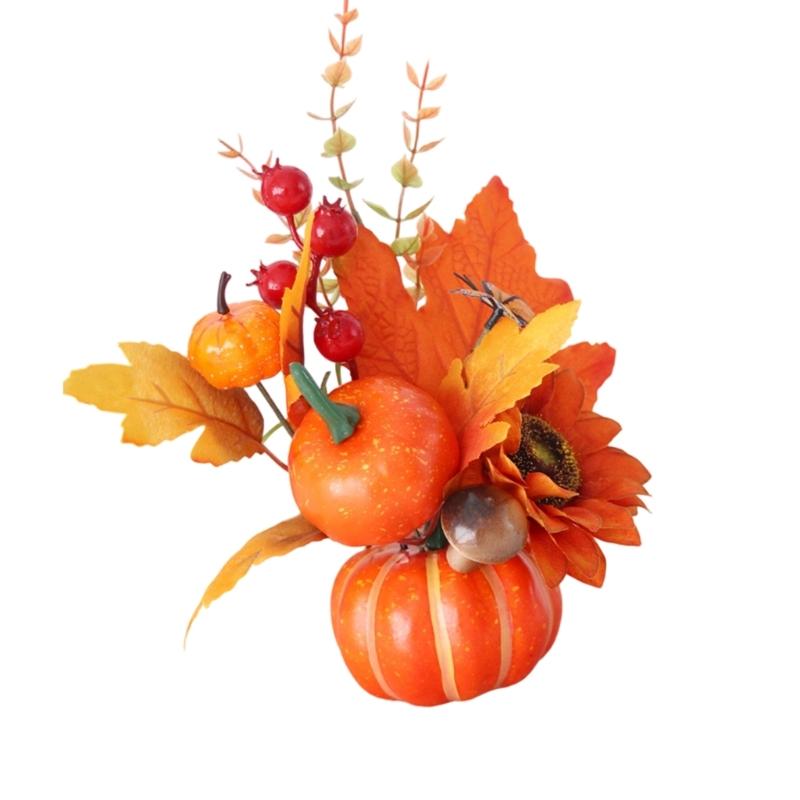 Seasonal Room Piece Faux Gourd Base with Harvest Leaf Branch for Meal Table, Shelf, Entry Place, and Home Display