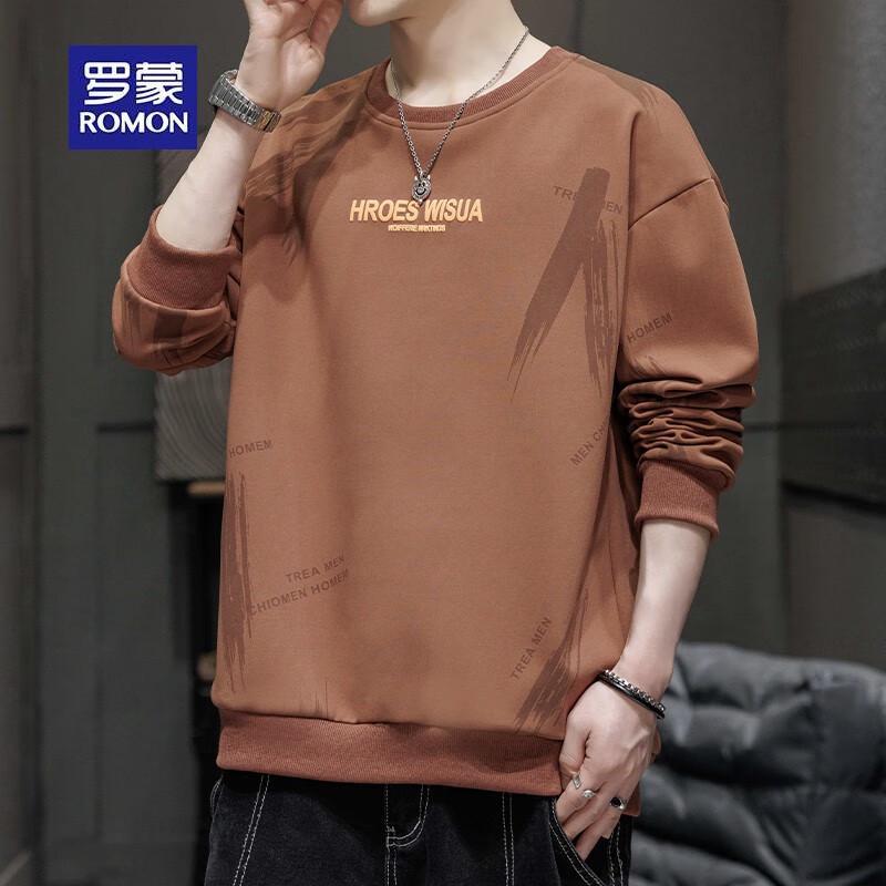 

ROMON Men s 2025 Trendy Long Sleeve Crewneck Sweatshirt T-Shirt XL