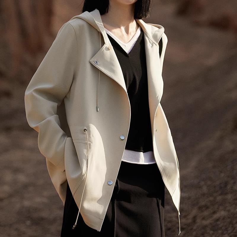 Kesa hooded waist trench coat, short top, spring new casual women's clothing, high sense