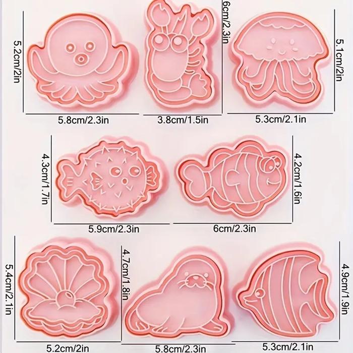 Animal Cookie Cutters with Stamp Sea Animals Sea Fish Molds 8pcs