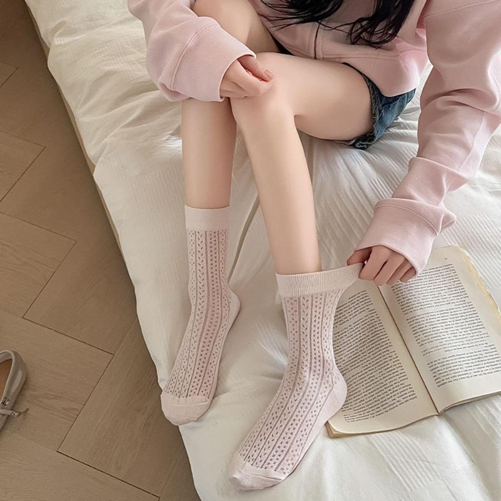 

Sweet Hollow Mesh Mid Tube Socks Breathable Pile Up Socks Fashion Student Socks