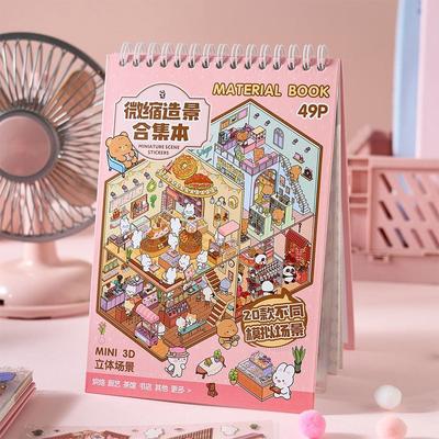 3D Cabin Scene Stickers Book Visual Stacking Cartoon Miniature Scene Sticker Collection DIY Cabin Scene Toy Game Stickers