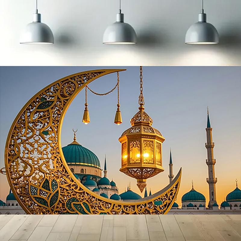 EID Al Adha Fericit Festivaluri Ramadan Moschee Lună Felinar Islamic Mubarak Credincioși Portret Fundal Fotografie Recuzită Foto