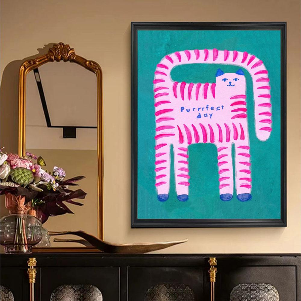 Cartoon Cat Mood Body Moon Lady Poster Retro Print Paper Waterproof High Quality Sticker Home Living Room Bar Wall Decor