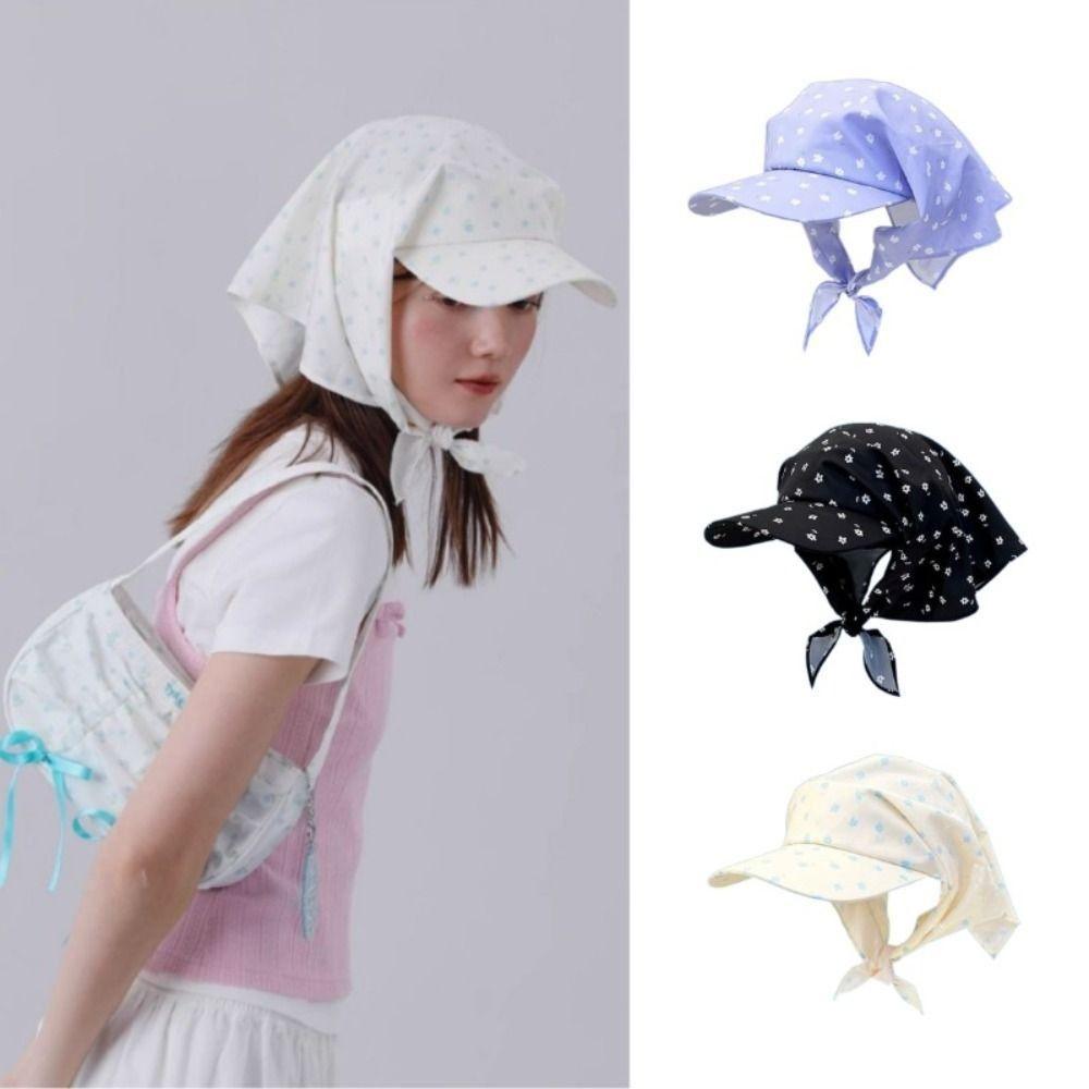 

Sun-Proof Headscarf Caps Flower Printing Baseball Cap Fashion Sun Protection Hat Summer Travel бежевий
