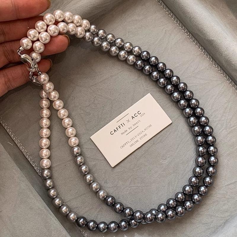 Französische Society Dame Weißer Farbverlauf Graue Perlenkette Modeschmuck-Sets Für Damen Sexy Schlüsselbein-Ketten-Accessoires