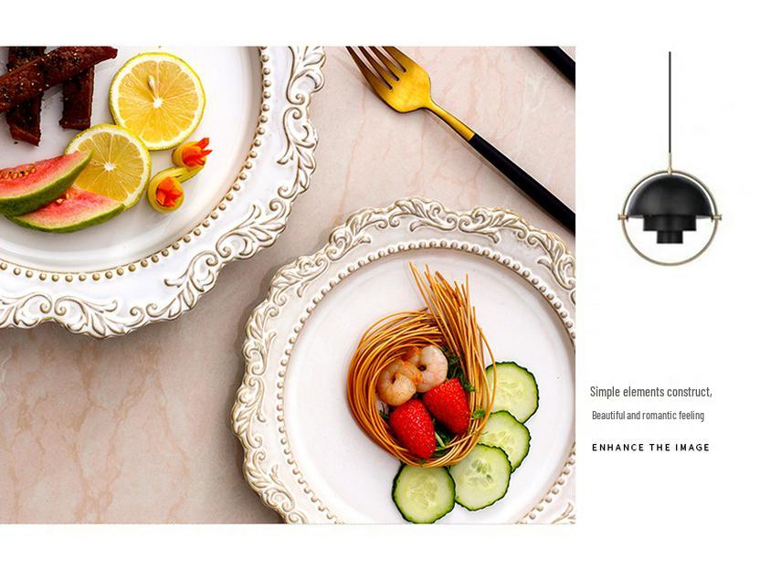 Ensemble de vaisselle en céramique style cour baroque: Vaisselle rétro européenne française avec assiettes à soupe, bols et assiettes plates