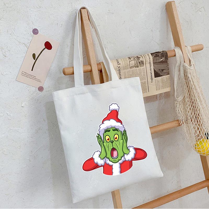 Christmas Printed Shoulder Bag Student Casual Handbag Large Capacity Canvas Bag