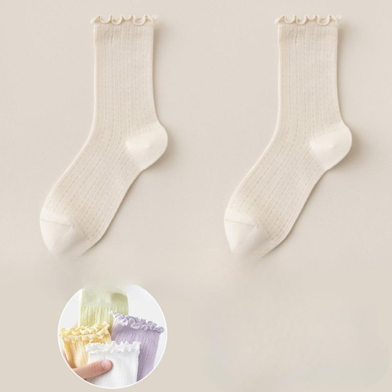 

Женские летние тонкие сетчатые полые дышащие впитывающие пот не скатывающиеся носки-трубочки 1 pair молочный белый