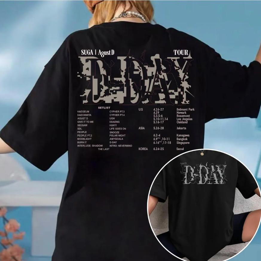 Agust D D Day Tour T-skjorte, SUGA D Day Album Setlist T-skjorte, størrelse S-4XL